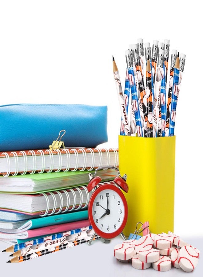 مجموعة أقلام رصاص وممحاة من إنك شاين، 72 قطعة، بتصميم رياضي، مثالية كهدايا لحفلات أعياد الميلاد والحفلات الرياضية وهدايا عيد الميلاد (بيسبول). - Image 3